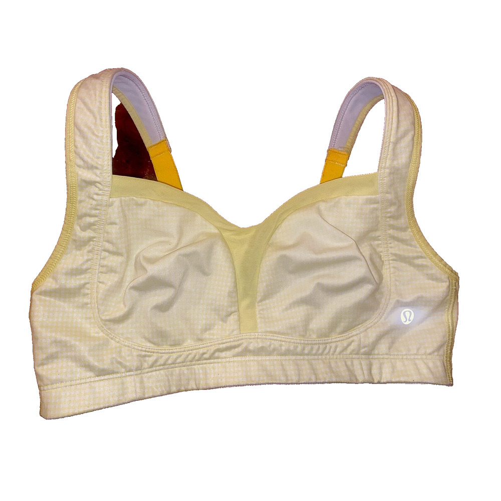 Lululemon Yellow Gingham Athletica Wireless Unlined Sport Bra Size 34C Spring